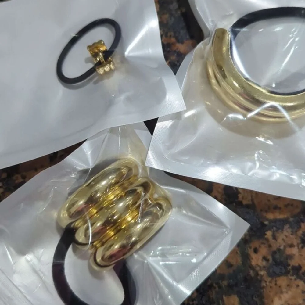 Brand New - 3 Set Boho Gold Scrunchie Hair Tie Accessory Set